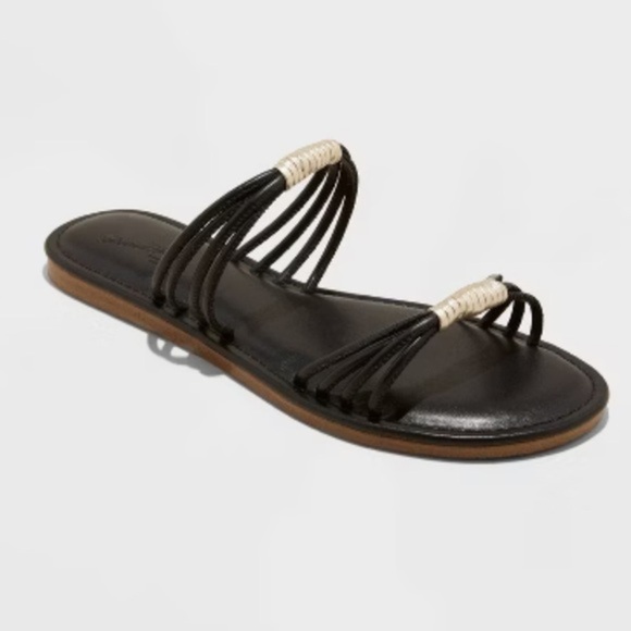 Universal Thread sandal two band slide black gold New Size 8 - Picture 1 of 5